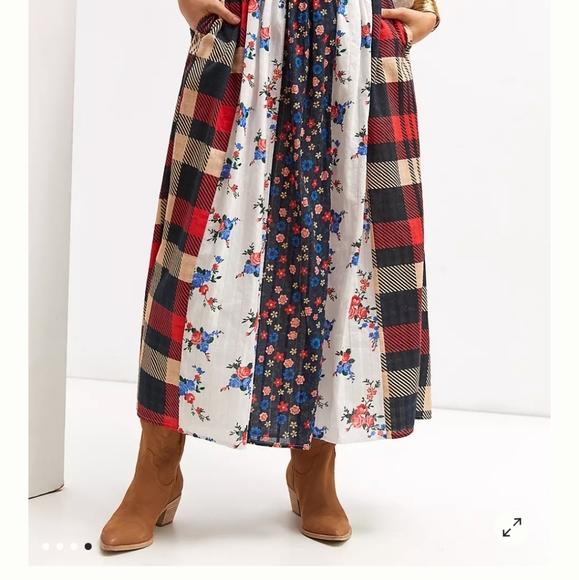 Anthropologie Let me be contrast floral BOHO red blue white maxi skirt XS - Picture 5 of 8